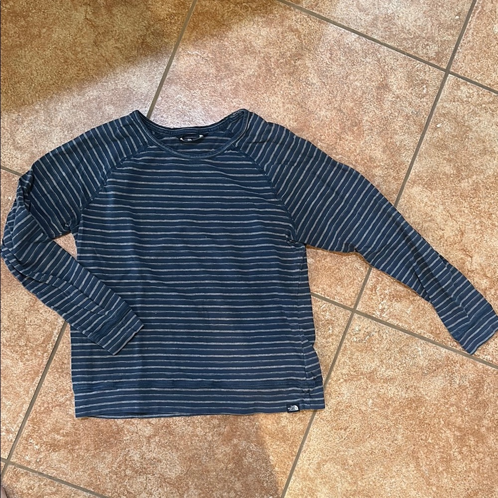 Blue & Grey Striped The North Face Long Sleeve Cotton Shirt